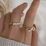 Daiiibabyyy Silver Gold Color Pearl Zircon  Asymmetry Ring For Women Girl Bead Design Korean Jewelry Birthday Gift Dropshipping