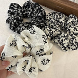 DAIIIBABYYY  -  Wholesale French Retro Black And White Floral Elastic Scrunchie Simple Fashion Fabrics Hair Rope Hair Accessories