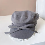 DAIIIBABYYY  -  Ins Niche Bow Lace Strap Flat Top Berets Cap Spring and Summer Travel Sweet Versatile Sun Protection Retro Newsboy Hats Women