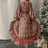 DAIIIBABYYY  -  Women's Autumn New Long Sleeve Pendulum Bohemian Print Dress