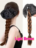 Daiiibabyyy  Polka Dot Bow Twist Braid Synthetic Ponytail Wig For Daily Wear Elegent Low-tie Synthetic Claw Clip Braided Ponytail Hairpiece