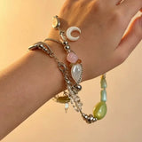 Daiiibabyyy  Korean Exquisite Retro Flower Love Heart Beaded Necklace For Women Personality Simple Cool Clavicle Chain Fashion Y2K Jewelry