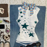 Daiiibabyyy  Summer American Y2k New Star Spicy Girl Retro Morning Japanese Miscellaneous Top Front Shoulder Short Slimming T-shirt