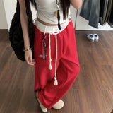 DAIIIBABYYY  -  Pure Cotton Autumn Casual Pants Women High Street Straight Wide -leg Pants Loose Versic Embroidery Beam Sports Guard Pants Tide