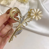 Daiiibabyyy Vivid Flower Hair Claws for Women Vintage Hair Jewelry Charm Big Rhinestone Crystal Crab Clip Wedding Claw Crab Daisy Shark Clip