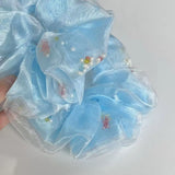 Daiiibabyyy  1Pc Elegant Light Blue Organza Scrunchie With Goldfish & Bead Details: Fairy - Like Hair Accessory For Women, Perfect For Daily