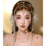 Daiiibabyyy  Hair Ornament Elf Butterfly Mermaid Headwear Hani Princess Forehead Ornament Rhinestone Tassel Eyebrow Heart Pendant