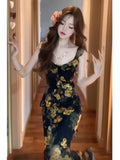 Daiiibabyyy  Floral Print Maxi Dress Women's Summer Slimming Date Meeting Skirt High Waist A-Line Gown Casual Chic Ladylike Style Long Dress