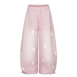 Daiiibabyyy  Y2K Star Print Sweatpants Women Elastic Drawstring High Waist Wide Leg Adjustable Ankle Hem Casual Streetwear Sports Trousers