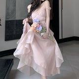 DAIIIBABYYY  -  Fashion Korean Style Party Dress Tighten The Waist 2024 Spring Summer New Dress Vintage Elegant Princess A Line Dress