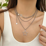 DAIIIBABYYY  -  Trendy Y2K Star Pendant Necklace Simple Multi layered Metal Chain Necklace Women's Charm Statement Jewelry Gifts