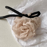 Daiiibabyyy  1PC Influencer Same Style Elegant Chiffon Flower Hair Tie For Women Sweet Large Flower Ponytail Holder Hair Accessories