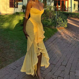 DAIIIBABYYY  -  New Summer Sexy Garden Party Solid Women's Dress Elegant Chest Wrap Mesh Patchwork Long Dress Casual Suspender Beach Dress Mujer