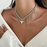 Daiiibabyyy  Gold-Color Heart Pendant Necklace for Women Luxury Exquisite Crystal Beaded Necklace Trendy Hiphop Versatile Jewelry