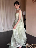 Daiiibabyyy  Mint Party Evening Dress Women Strapless Mermaid Pleat Formal Occasion Dress Elegant Shiny Backless Prom Gown Customized