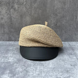 Daiiibabyyy  Summer Straw Cap PU Leather Women's Newsboy Cap Beret Hat Sun Cap Visor Travel Beach Hat