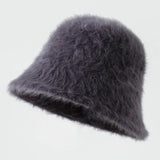 DAIIIBABYYYY  -  Retro Fashion Women Bucket Hat Imitation Rabbit Fur Cap Solid Color Plush Fisherman Hat Temperament Warm Winter Basin Hat