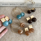 Daiiibabyyy  Light Luxury Multiple Multicolor Round Resin Ball Large Hoop Earrings for Women Gold Plated Iron Alloy Daily Party Jewelry