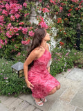 Daiiibabyyy  Sexy Floral Print Slim Halter Dress Women Chic Sleeveless Off-shoulder Backless Bodycon Dresses New Vacation Street Gowns