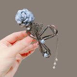 Daiiibabyyy Fashion Rose Flowers Hair Claws Women elegant fabric flower ponytail clip delicate tassel butterfly headdress accessories gift