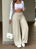 Daiiibabyyy  Women's Pants High Waist Drawstring Trousers Cropped Multi Pocket Wide Leg Pants Pink Black Straight Cut Floor Length Pants