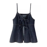 DAIIIBABYYY  -  Spring Women Camis Halter Sleeveless Bow Lace-up Denim Slim Vests Hot Girls Off Shoulder French Style Camisole Trendy Female Top