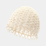 Daiiibabyyy  Casual Sweet Crochet Hollow Knitted Hat Beads Tassels Bohemian Style Knit Beanies Korean Handmade Weave Cap Outdoor