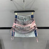 DAIIIBABYYY  -  Female Trend Sexy Pleated Denim Half Skirt Summer Fashionable Drawstring High Waist A-line Skirt Women Clothing Vintage Skirts