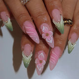 Daiiibabyyy  24PCS White French False Nails 3D Simple Red Flowers Designs Almond Press on Nails with Pearl Fake Nails for Women Wearable Tips