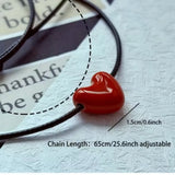 Daiiibabyyy  Korean Simple Stainless Steel Red Heart Pendant Black Wax Cord Adjustable Long Necklace for Women Retro Fashion Valentines Gifts