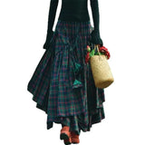 Daiiibabyyy  Women's Long Cotton Blend Midi Skirt Asymmetrical High Waist Floral Print Plaid Print A Line Boho Ethnic Style Irregular Hem