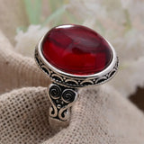 DAIIIBABYYY  -  New Arrival Fashion Garnet Stone Flower Thai Silver Ladies Wedding Ring Original Jewelry For Women Christmas Gifts