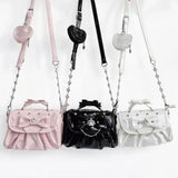 Daiiibabyyy  Elegant Pink Bow Rhinestone Underarm Bag Sweet Lolita Pleated Shoulder Bags Portable Bow Handle Handbag Cute Ita Purse Trendy