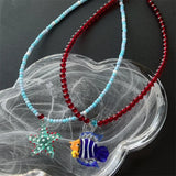 DAIIIBABYYY  -  Colorful Glazed Fish Pendant Necklace Glass Beads Necklace Cute Marine Animal Jewelry Summer Gift