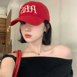 Daiiibabyyy  Red Baseball Cap Etter Embroidery New Women's Spring Baseball Cap Enlarged Deepened Cap Sweet Cool Style Korean Version Cute Hat