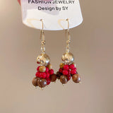 Daiiibabyyy  Bohemian Mix Color Natural Stone Wood Glass Beads Strand Tassel Hanging Dangle Earrings for Women Gold Silver Plated Hooks