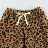 DAIIIBABYYY  -  Brown Leopard Print Casual Pants Autumn Winter Warm Lace-up Low Rise Straight Pants for Women y2k Streetwear Trousers New
