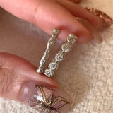 Daiiibabyyy  Vintage Luxury Inlay Crystal Finger Ring for Women Girl Minimalism Round Texture Zircon Light Luxury Design Fashion Jewelry Gift