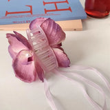 Daiiibabyyy Pearl Phalaenopsis Flower Hairpin Cloth Floral Silk Ribbon Bohemia Side Clip Large Simulation Flower Hairpin Seaside Vacation