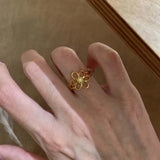 Daiiibabyyy  Fashion Metal Hollow Daisy Flower Open Rings For Women Simple Gold Color Adjustable Finger Rings Jewelry Accessories