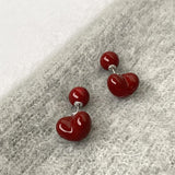 Daiiibabyyy  Vintage Red Heart Pearl Multi Wearing Stud Earrings Girl Autumn/Winter Niche Fashion Jewelry Women Festival Gifts