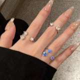 Daiiibabyyy  Luxury Shiny Crystal Open Rings for Women Sweet Cute Silver Color Metal Zircon Geometric Personality Finger Ring Wedding Jewelry