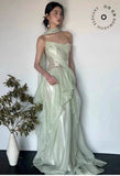 Daiiibabyyy  Mint Party Evening Dress Women Strapless Mermaid Pleat Formal Occasion Dress Elegant Shiny Backless Prom Gown Customized