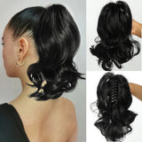 Daiiibabyyy  Synthetic Ponytail Extension Short Wave Curly Ponytail Clip in Claw Hair Extension Natural Synthetic Hairpiece for Women
