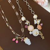 Daiiibabyyy  New Strawberry Necklace Set INS Trendy Cherry Flower Cherry Butterfly Pendant Choker for Women Jewelry