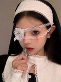 Daiiibabyyy  Women Sweet and Cool Black White Lace Bows Heart Cross Eye Mask Suitable for Halloween Theme Lolita Dark Gothic COS Accessories