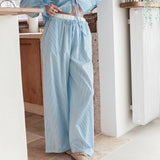 Daiiibabyyy Women y2k Loose Wide Leg Pants Casual Striped Print Elastic Drawstring Trousers with Pockets Aesthetic Long Pants Streetwear