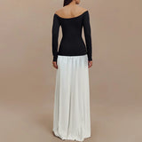 DAIIIBABYYY  -  Elegant Slash Neck Side Split Robe Dresses Spring Long Sleeve Pleated High Waist Dress Lady Sexy Off Shoulder Slim Evening Dress