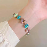 Daiiibabyyy  New Colorful Crystal Bracelet Candy Zircon Design Shiny Sweet High-End Popular Adjustable Bracelet Women's Delicate Jewelry