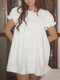 Daiiibabyyy  Sweet Summer Temperament Loose All Match Solid Peter Pan Collar Puff Sleeve Ruffles Dresses